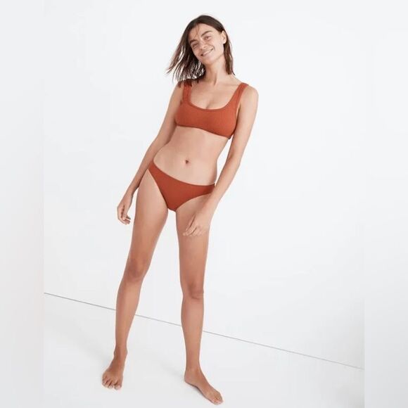 Madewell Second Wave Ribbed Bikini Swimsuit Faded Rust Women's XL Top XXL Bottom - Picture 1 of 10